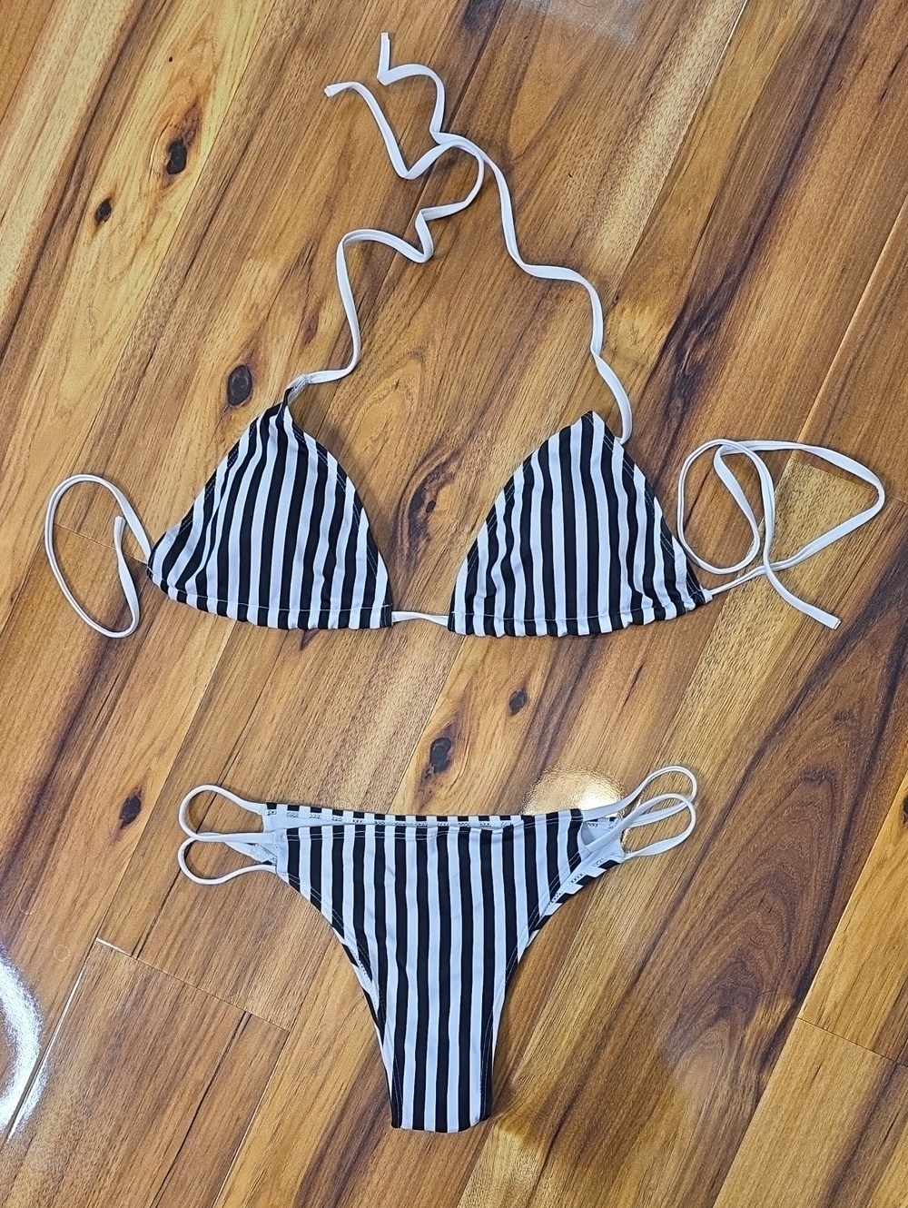 Black and White Striped Triangle Bikini